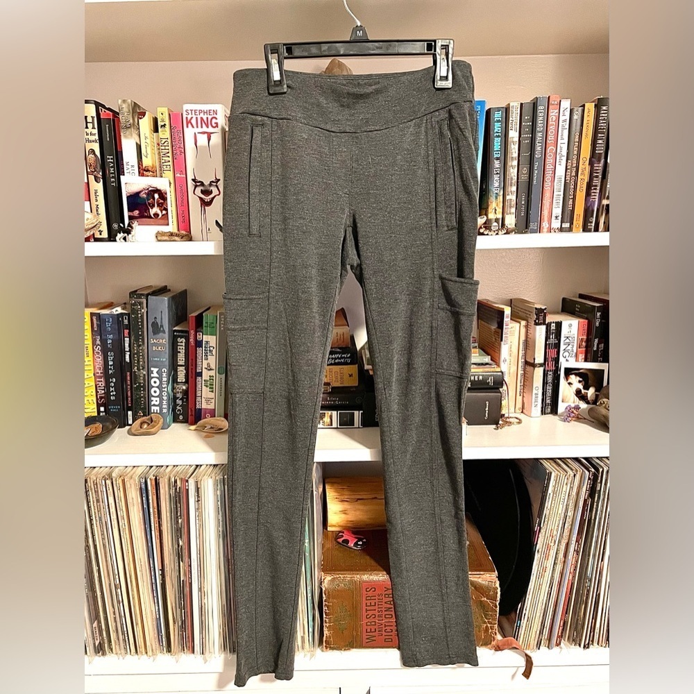 Jockey 4-Pocket Gray Leggings Zip Side Pockets Small Athleisure Yoga Pants EUC